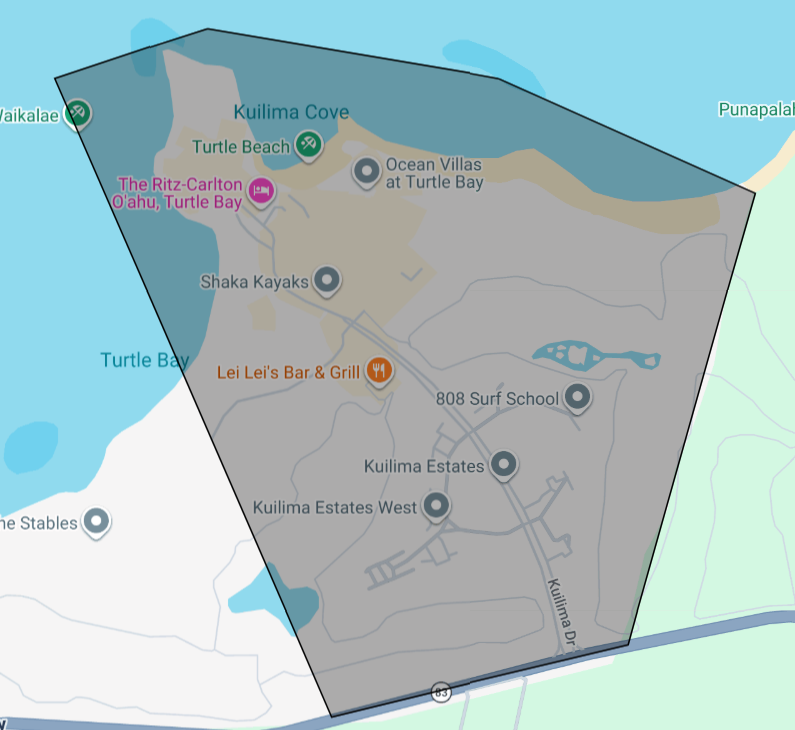 Map of the Turtle Bay Apartments rental area